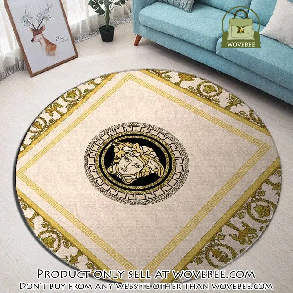 Versace medusa pattern yellow luxury brand fashion round rug carpet home decor wvb5922305